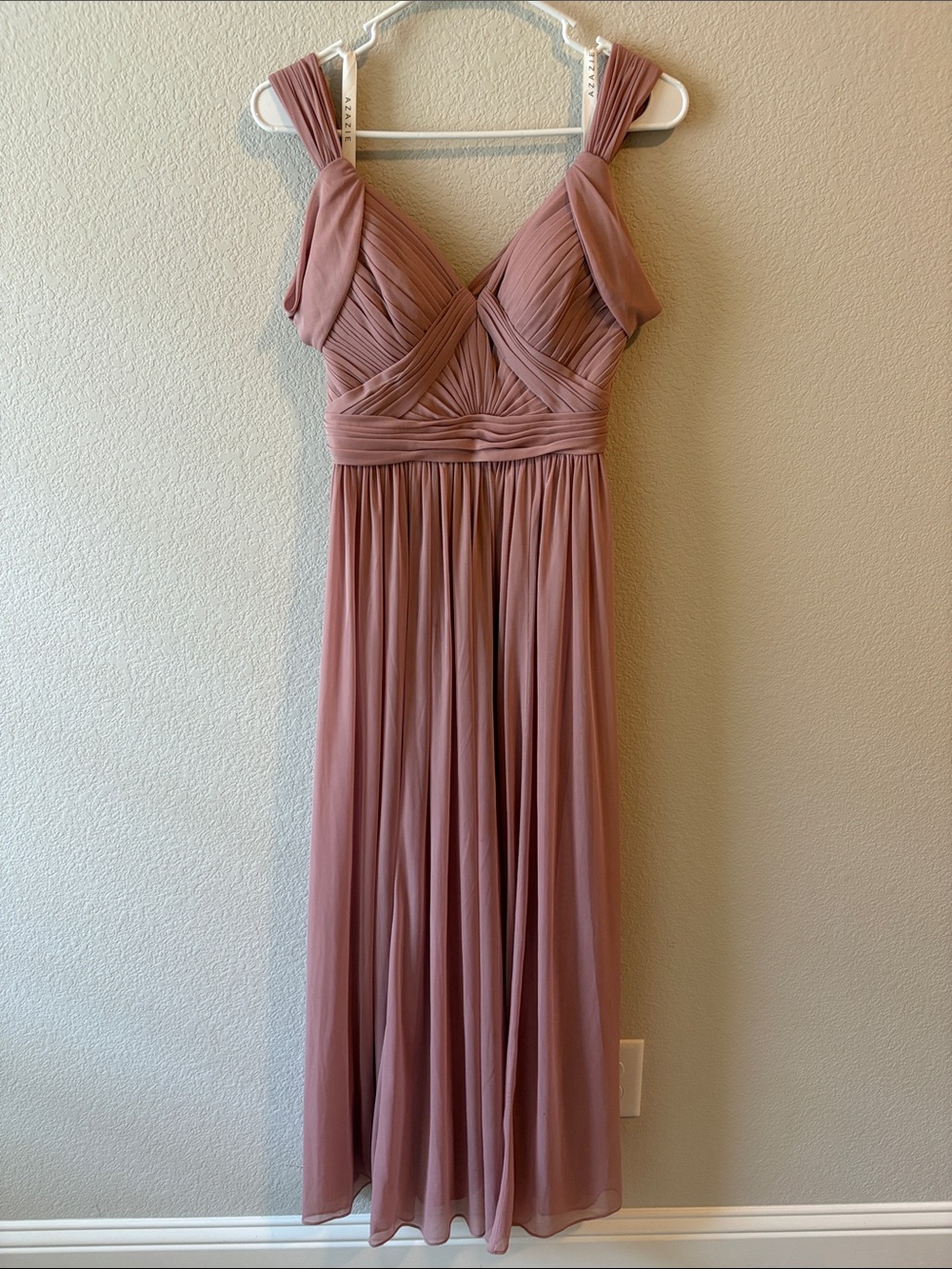 Azazie Mauve Pleated V-Neck Maxi Dress